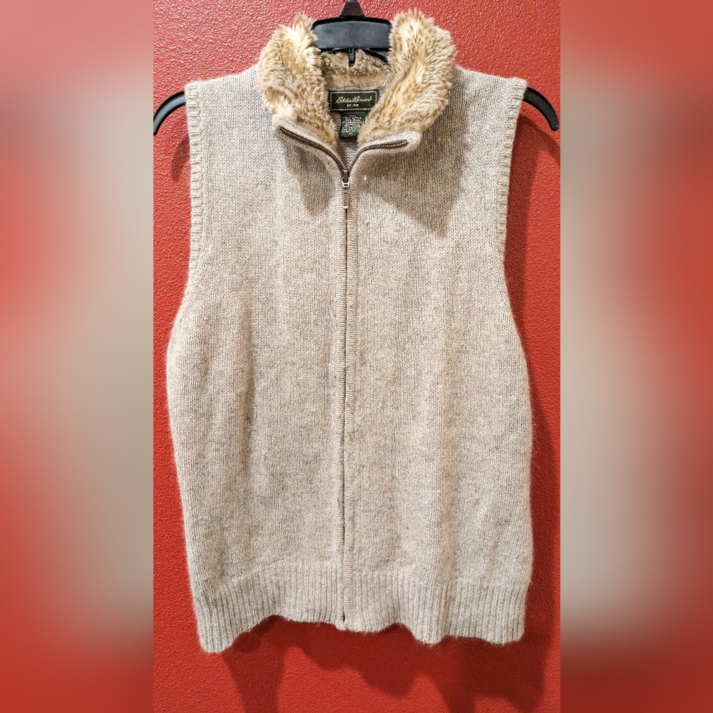 Eddie Bauer Sweater Vest with Fur Collar